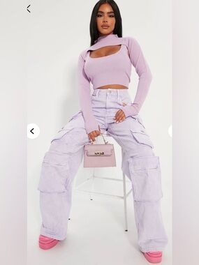 BNWT fashion nova Lily lavender cargo high rise jeans